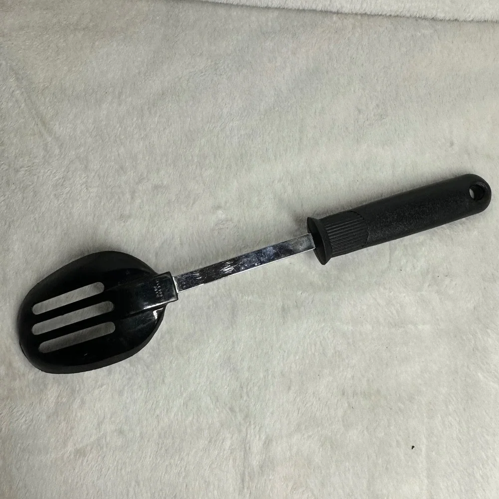 EKCO Slotted Spoon Black Excellent Nylon Stainless Steel Heat‎ Resistant Vntg